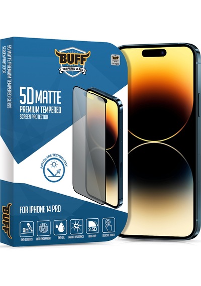 Buff Apple iPhone Uyumlu  14 Pro - 2x5d Ekran Koruyucu + Magsafe Kılıf + Lens Koruyucu Matte Mat