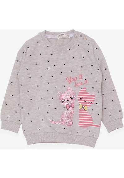 Breeze Kız Bebek Sweatshirt Mutlu Kedicikler 4 Ay-1.5 Yaş, Bej Me ((550294310)