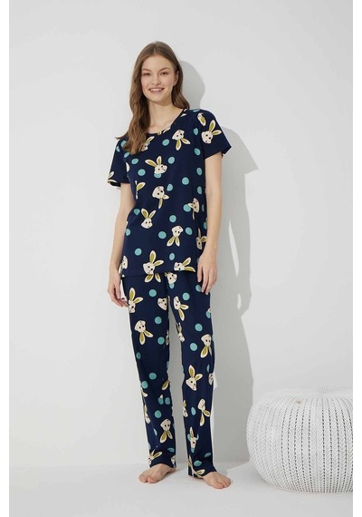 Siyah İnci Pamuklu Likralı Pijama Takım 7624 Lacivert