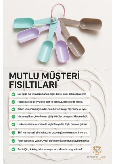 Tr 6'li Renkli Mini Baharat Kaşığı Seti Plastik Erzak Ölçü Küreği Kahve Tuz Baharat Kavanoz İçi Kaşık 72347 Genel