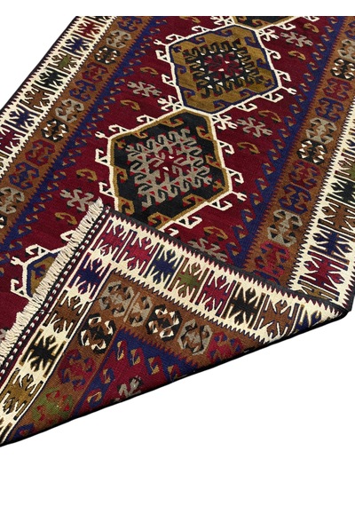 El Dokuması Uşak Eşme Kilimi 120x230 Kök Boyası %100 Doğal Yün Kilim Renkli
