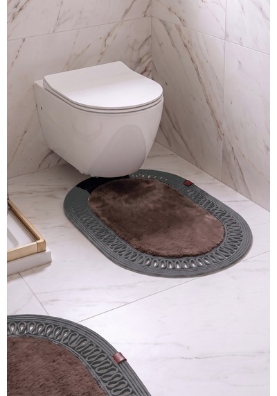 Banyo Paspası Takımı 60x100+40x60 Cm İç Trikot Mouss Kahve & Antrasit Gri