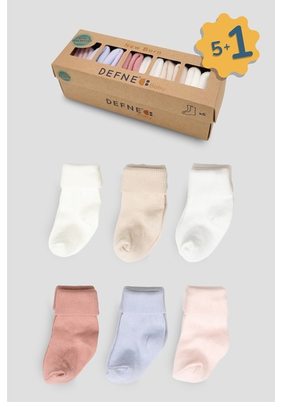 Defne Baby 5+1 Çift Kutulu Kız Newborn Yeni Doğan Ve Bebek Çorabı 0-6 Ay Karışık