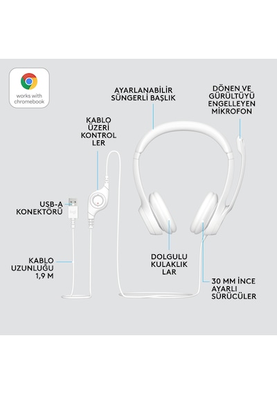 Logitech H390 USB Gürültü Önleyici Mikrofonlu Kulak Üstü Kulaklık