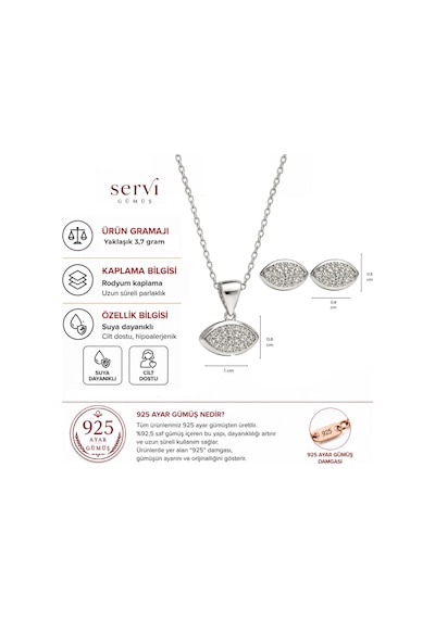 Servi 925 Ayar Gümüş Minimal Göz Formlu Kolye Ve Küpe Set-516