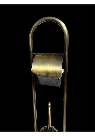 İsaoğlu Yapı Antik Gold Ayaklı Tuvalet Kağıtlığı Ve Klozet Fırçası Vintage Tasarım Pirinç Malzeme Antik Fırça Gold