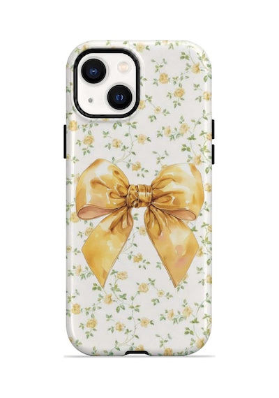 Velvoria Valestra Golden Floral Bow Apple iPhone Uyumlu 15 Darbe Korumalı Kılıf Valestra Select - Golden Floral Bow