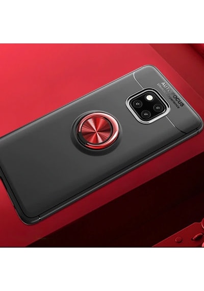 Huawei Mate 20 Pro Kılıf Yüzüklü Sağlam Esnek Ringo Silikon Kapak Siyah - Kırmızı