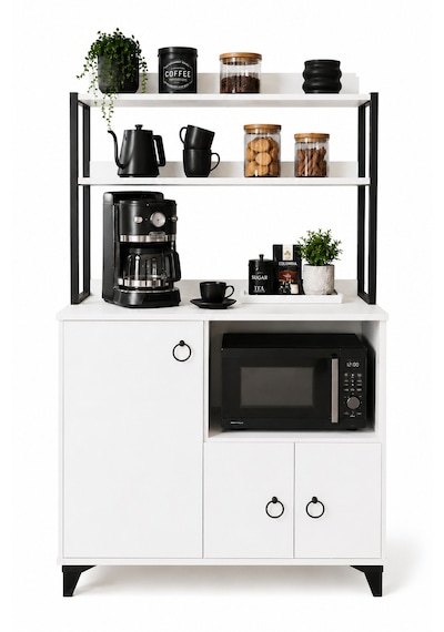 Çok Amaçlı Kahve Köşesi Ve Mikrodalga Fırın Dolabı Mutfak Düzenleyici Raf Organizer 97x33x165 Cm Beyaz Çok Amaçlı Kahve Köşesi Ve Mikrodalga Fırın Dolabı Mutfak Düzenleyici Raf Organizer 97x33x165 Cm Beyaz
