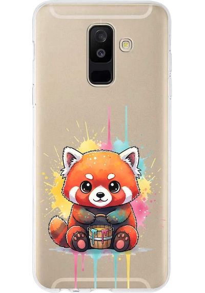 Samsung Galaxy A6 Plus 2018 İle Uyumlu Splash Tilki Tasarımlı Şeffaf Silikon Kılıf Şeffaf
