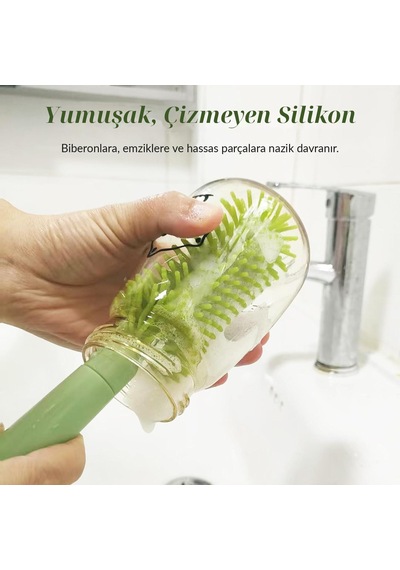 Valkyrie Ayıcık Seyahat Biberon Emzik Pipet Temizleme Seti Silikon Fırça Kurutma Standı Taşıma Kutusu Yeşil