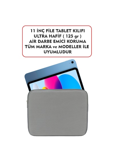 Dada Ultra Hafif 125gr Gri Renk File Tablet Kılıfı 10"-11" inç Air Darbe Emici Korumalı Unisex
