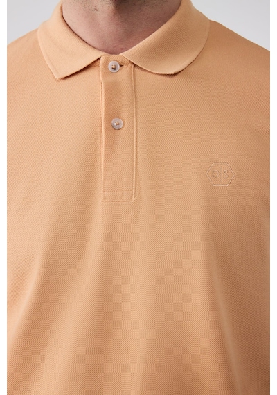 D's Damat Ds Damat Regular Fit Kayısı Pike Dokulu %100 Pamuk Kıvrılmaz Polo Yaka Nakışlı T-shirt 4HC14ORT51000 Sarı