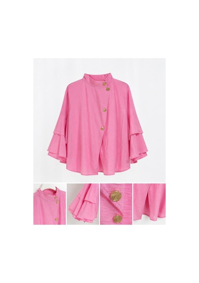 Miss Meliss Fırfır Kollu Dik Yaka Gömlek Pembe Pembe