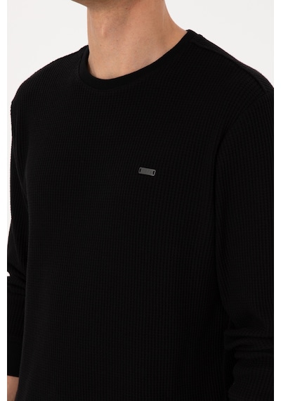 U.S. Polo Assn. Erkek Bisiklet Yaka Regular Fit Petek Dokulu Siyah Sweatshirt 50316304-VR046