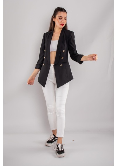 Ayhan Kadın Gold Düğme Detay Blazer Ceket 0599 Siyah Siyah