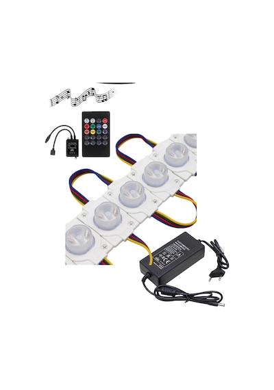 20 Adet 12 Volt 1.5 Watt Tek Lensli Rgb 3030 Led Modül Sese Ve Müziğe Duyarlı Kumanda 5a Plastik Ada