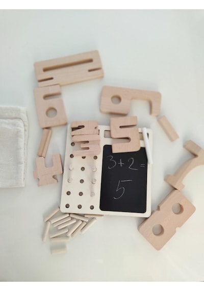 Masif Doğal Ahşap Montessori Ilk Matematiğim Çok Amaçlı Yazı Tahtalı Pimli Etkinlik Oyunu