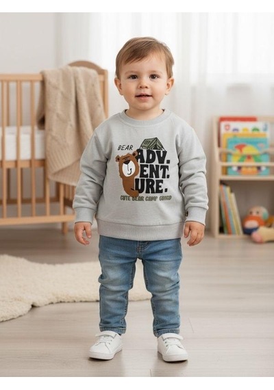 Zekids Erkek Bebek Ayıcık Desenli İnce Uzun Kollu T-shirt-16346 Mint