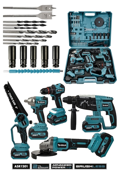 Assur ASR1201 21V Darbeli Kömürsüz 5li Set Mavi
