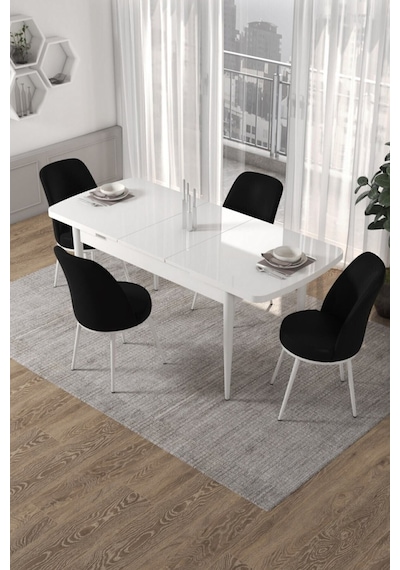 Canisa Concept Kor Serisi 70x114 Açılabilir Mutfak Masa Takımı Beyaz Masa 4 Siyah Sandalye Masa Beyaz Sandalyeler Siyah Canisa Concept Kor Serisi 70x114 Açılabilir Mutfak Masa Takımı Beyaz Masa 4 Siyah Sandalye Masa Beyaz Sandalyeler Siyah