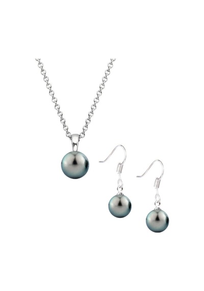 Siyah İnci Kadın Gümüş Set Küpe-kolye Yuvarlak Sallantılı Kanca Model 8 Mm