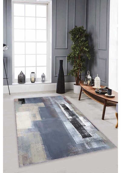 Gri Kaymaz Taban Makinede Yıkanabilir Salon Modern Halı Mx06n11