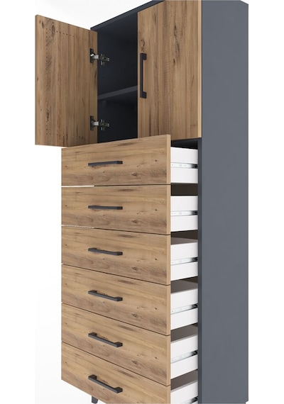 Arges Dolap 2 Raflı 6 Çekmeceli 2 Kapaklı 60x30x163 Antrasit-çam Antrasit