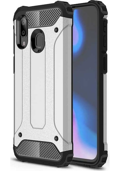 Kilifone - Samsung Uyumlu Galaxy A20 - Kılıf Çift Katman Zırh Tank Crash Military Kapak - Gri