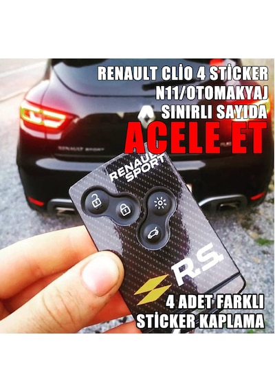 Renault Clio 4 Anahtarlık Sticker Etiket Kaplama Tuning Modifiye Monster - Sarı - Mavi - Rs