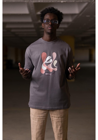 Bisiklet Yaka  Önü Baskılı Oversize Geniş Model T-shirt 001