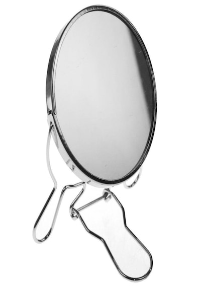 Çift Taraflı Büyüteçli Ayna, 15 Cm Makyaj Aynası, Metal Çerçeve Ve Ayaklı Masa Üstü Makyaj Aynası Gümüş