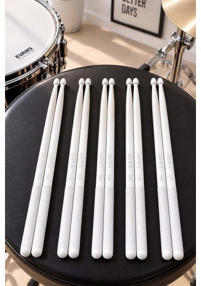 Midex Gfk-901wh-5x Pro 5a Profesyonel Kırılmaz Baget Fiber Karbon Drumsticks Beyaz Bateri Bageti 5 Çift