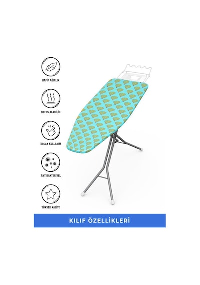 Ütü Masası Kılıfı Örtüsü Bezi, Turkuaz Uçan Balon Süngerli Ve Keçeli, Yanmaz, Ayarlanabilir 48x138 Cm