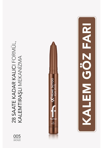 Flormar Extreme Tattoo Mat & Işıltılı Asansörlü Kalemtıraşlı Jel Göz Kalemi & Far Stick 8682536119009 005bronze