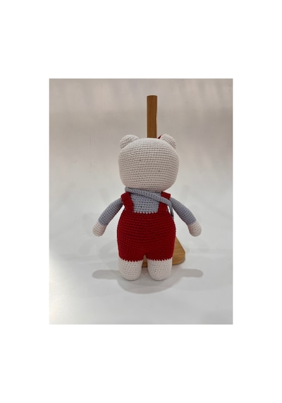 El Yapımı Amigurumi Kedi Örgü Oyuncak Bebek Tığ İşi 24 Cm Sevimli Hediye Kırmızı