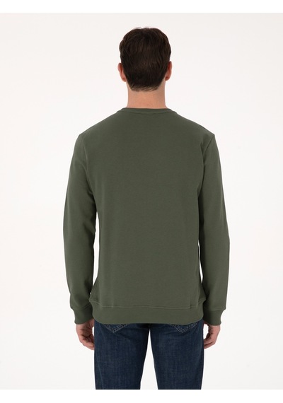 Haki Regular Fit %100 Pamuk 3 İplik Bisiklet Yaka Sweatshirt Yeşil