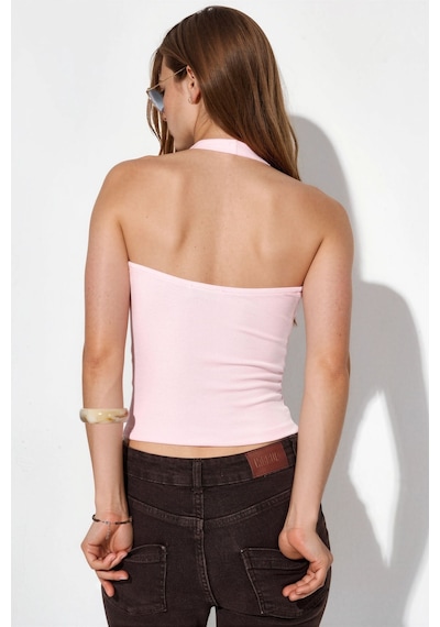 Hiccup Busem İşlemeli Slim Fit Kolsuz Bluz Toz Pembe