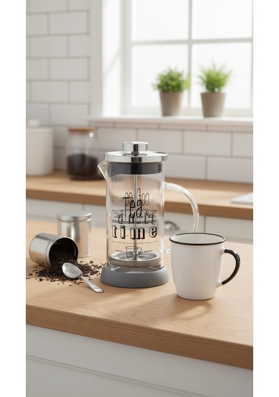 Tasarım French Press - Filtre Kahve Ve Bitki Çayı Demliği 350 Ml Gri Çok Renkli
