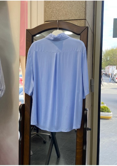 Pera Moda Kısa Kollu Salaş Viskon Gömlek Bebe Mavisi