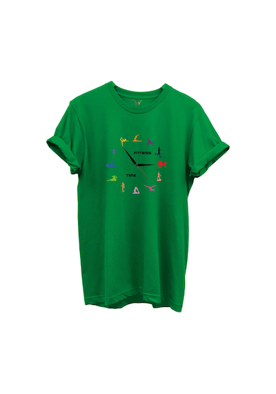 Fitness Time Spor Ve Yoga Figürlü Renkli Tasarımlı %100 Pamuk Regular Fit Unisex T-shirt Yeşil