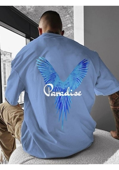 Paradıse Baskılı Oversize Tişört Bebe Mavisi