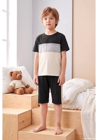 Remsa Erkek Çocuk Kısa Kol Şortlu Penye Pijama Takımı 4312 Siyah