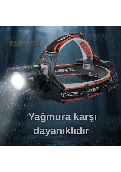 Farissu Gold Orion Or-810 25w Şarjlı Kafa Feneri 1800 Lümen 1 Km Aydınlatma 4 Adet Yedek 18650 Pil Siyah