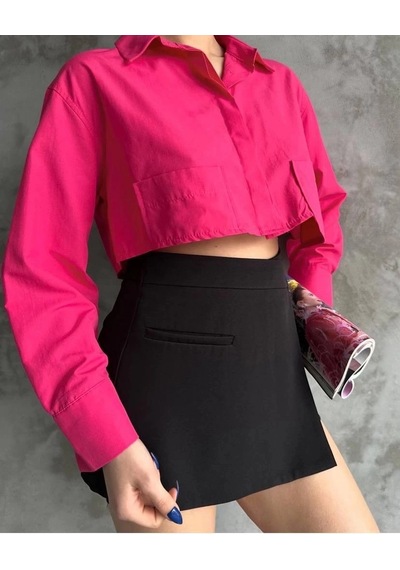 Defymoda Poplin Crop Gömlek Fuşya S3060 Fuşya