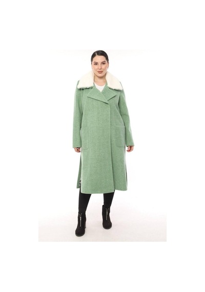 Lady Sharm Natural Kaşmir Astarlı Boynu Vizon Kaban Mint Yeşili