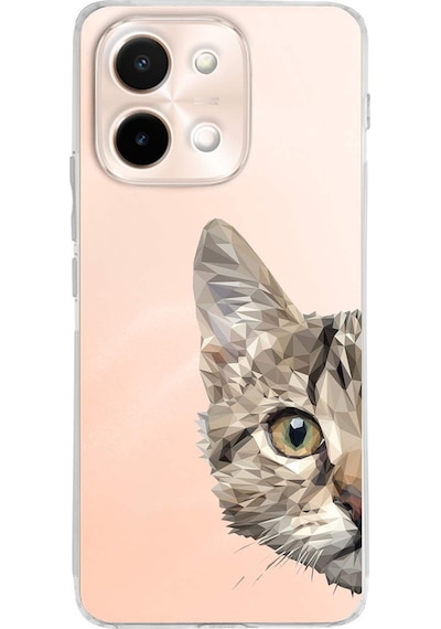 Vivo Y28 İle Uyumlu Catface Baskılı Tasarım Kamera Korumalı Şeffaf Silikon Kılıf Şeffaf