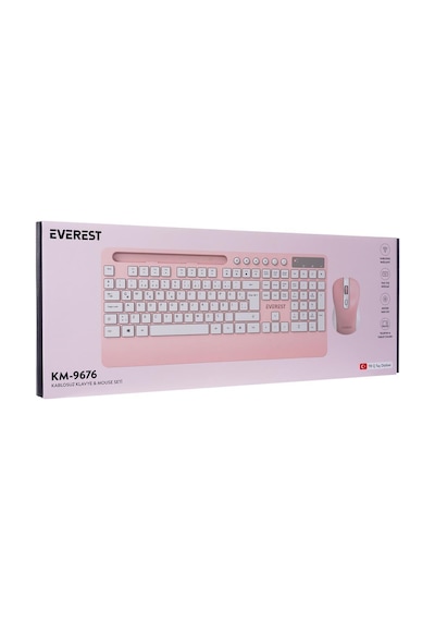 Everest Km-9676 Beyaz/pempe Multimedya Tablet-telefon Standlı Klavye + Mouse Set Optik