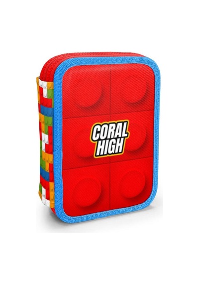 Coral High Kids Renkli Blok Desenli Çift Katlı Kalem Çanta 11157 Çok Renkli