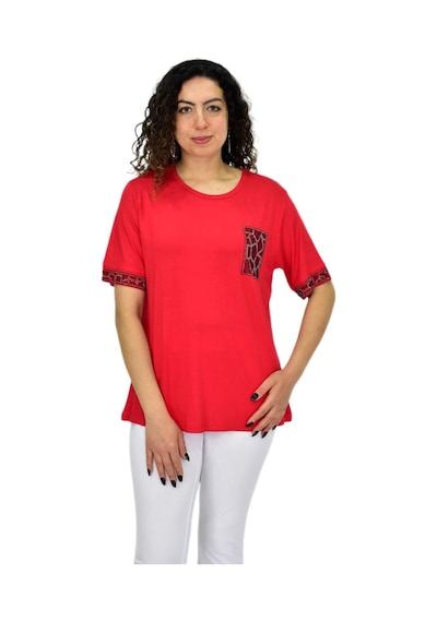 Caftan Kadın Kısa Kol Taşlı Bluz Bgl-st04709 Kırmızı
